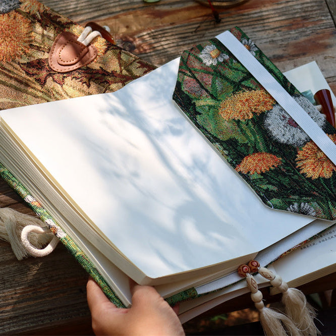 Autumn Garden Jacquard Journal Notebook Stationery Handmade Artisan Fabric Cover Floral